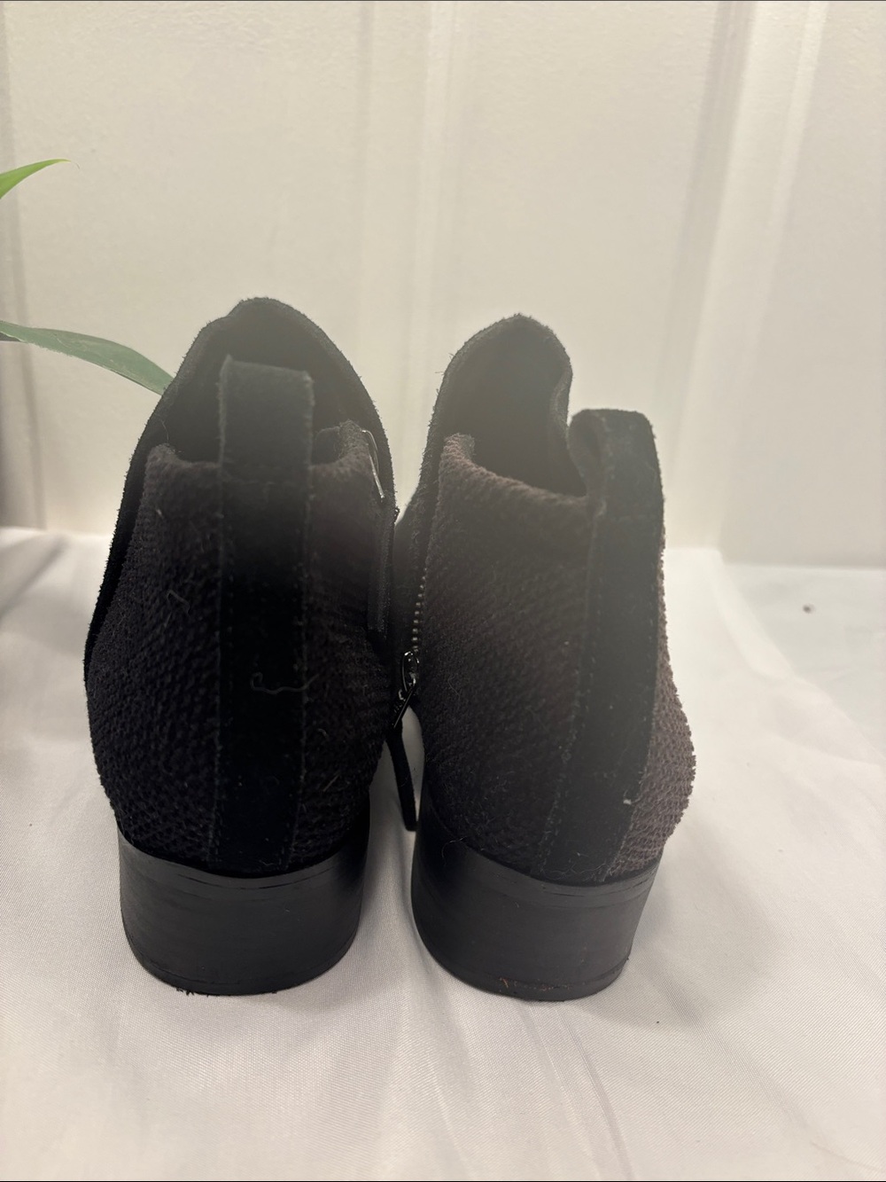 Toms Black Suede-Look Ankle Booties with Brown Knit Panel - Picture 6 of 7